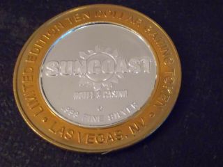 Sun Coast Hotel Casino Limited Ed.  999 Fine Silver Strike $10 Gaming Token