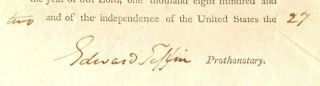 Edward Tiffin,  1st Ohio Governor 1803 - 07,  1802 Northwest Territory Signed Doc ' t 2