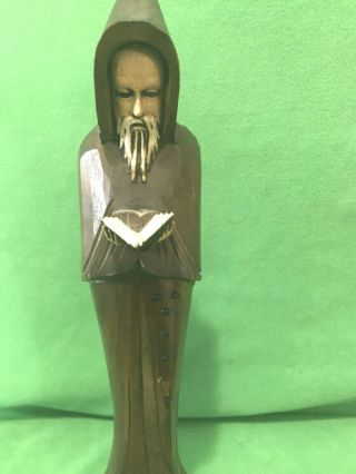 Vtg Wood Carved Priest Monk Figure Reading Bible Book /anri Style