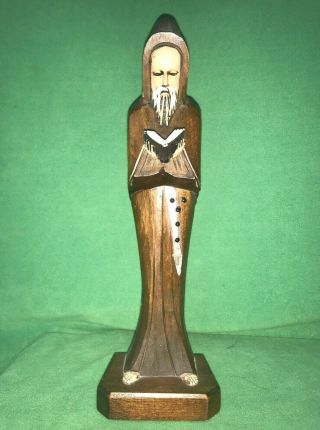 VTG Wood Carved Priest Monk Figure reading Bible Book /Anri Style 2