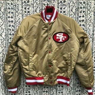 Vintage 80’s Nfl San Francisco 49ers Chalk Line Satin Gold Jacket Size Small