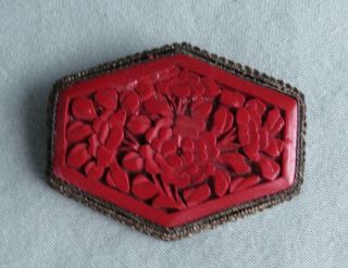Vintage Chinese Carved Cinnabar Pin