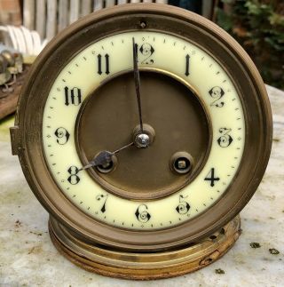 Antique French Brocot Mantle Clock Movement With Dial,  Bell & Rear Door.