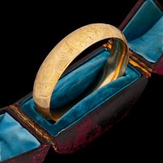 Antique Vintage Nouveau 14k Rose Gold Filled Gf Hinged Wedding Bangle Bracelet