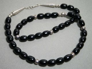 Vintage Navajo Black Onyx Bead Sterling Silver Necklace