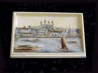 VINTAGE BOSSONS IVOREX HAND PAINTED TOWER OF LONDON 3D WALL PLAQUE BRITAIN 2
