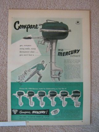 Vintage 1950 Mercury Full Line Outboard Boat Motors Compare Keikhaefer Print Ad