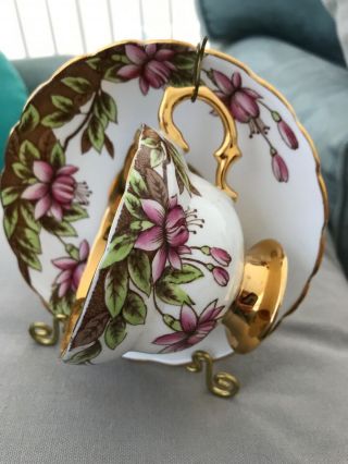 Vintage Rosina Fine Bone China Teacup And Saucer.  Gold Inside Pink Flowersengland