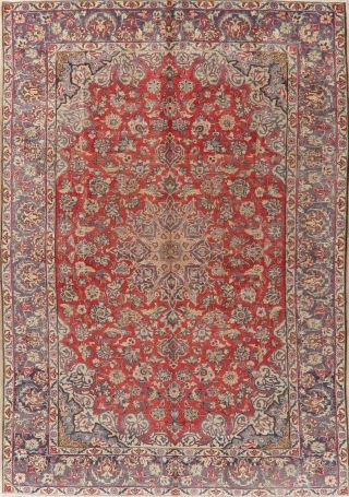Antique Traditional Floral Red Najafabad Area Rug Hand - Knotted Wool Carpet 8x11