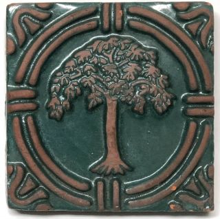 Antique Arts & Crafts Period Art Pottery Tree Of Life Tile Signed Art Deco 1932