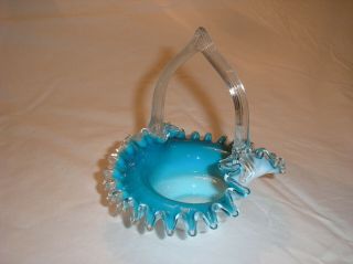 Fenton Glass Basket,  6 - 1/4 " Old Victorian Wmg Cased W/ Turquoise.