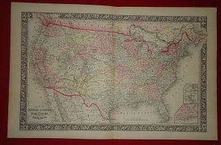 Vintage 1860 United States & Western Territories Map Old Antique Map