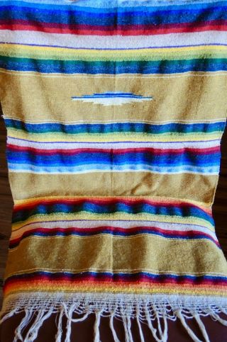 Vintage Wool Mexican Saltillo Sarape Table Runner 52 "