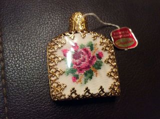 Vintage Viennese Petit Point Embroidery Miniature Perfume Bottle W Dauber 2 "