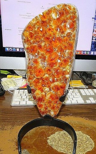 Large Citrine Crystal Cluster Cathedral Geode Brazil W/ Steel Stand; Polished