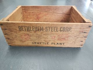 Vintage Bethlehem Steel Company Wooden Box Crate Seattle Plant
