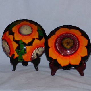 Mexican Talavera Pottery 2 Small Bowls Sunflowers 5 3/4 " Across 2 1/2 " Deep