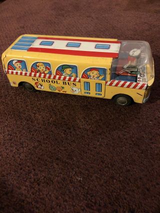 Tin Friction Toymaster School Bus.  60’s Vintage Pressed Tin Bus