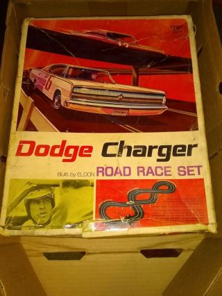 Vintage 1966 Eldon 1/32 Slot Car Dodge Charger Road Race Track Set