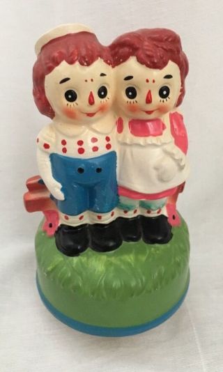 Vintage Raggedy Ann And Andy Doll Music Box Marked Japan Musical Box Figurine