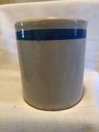 Vintage Stoneware Crock Beater Jar W/single Blue Band Primitive Crock