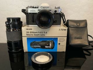 Canon Ae - 1 Vintage 35mm Slr/50mm F1.  4 Fd Lens,  28 - 200mm Zoom Lens & More