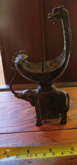 6.  5 Inch Chinese Bronze Dragon Elephant Candle Holder Candlestick.