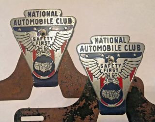 (2) Vintage National Automobile Club Safety First Vintage License Plate Topper