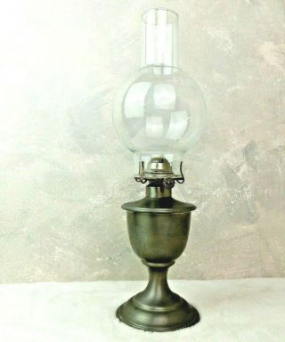 Vintage Oil Lamp Base And Glass Globe International Silver Company Usa Made 16 "
