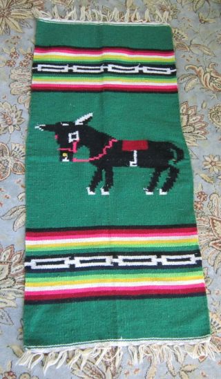 Vintage Mexican Textile Small Rug Throw Donkey