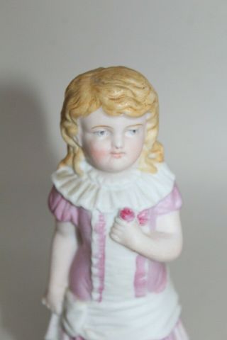Antique Bisque Toothpick Holder Little Girl In Pink Dress