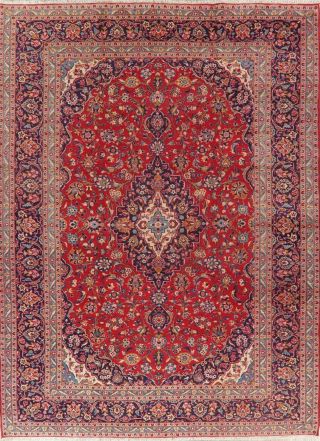 Traditional Vintage Floral Oriental Area Rug Red Wool Hand - Knotted Carpet 10x13