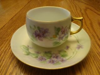 J & C Bavaria Tea Cup & Saucers Gold Trim Violet Flowers (1)