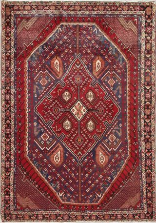Vintage Geometric Tribal Sirjan Oriental Hand - Knotted 5x7 Wool Red Rug