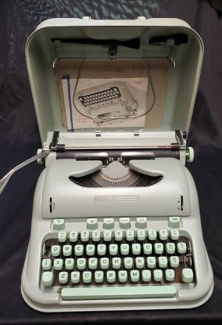 Vintage Hermes 3000 Seafoam Green Portable Typewriter 1960s Hard Case