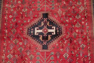 Vintage Geometric Tribal Qashqai Oriental Area Rug Hand - Knotted Red Wool 6 