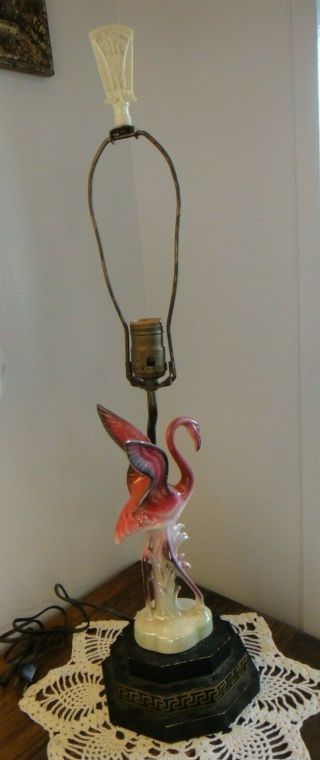 Vintage Ceramic/porcelain Flamingo Table Lamp Light W/original Bakelite Finial