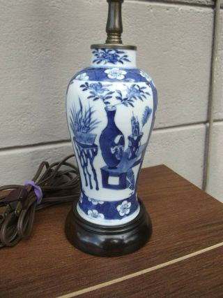 Vintage Chinese Blue White Porcelain Vase Lamp Precious Objects Prunus Blossoms