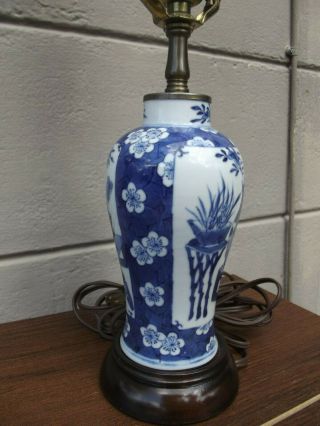 Vintage Chinese Blue White Porcelain Vase Lamp Precious Objects Prunus Blossoms 2