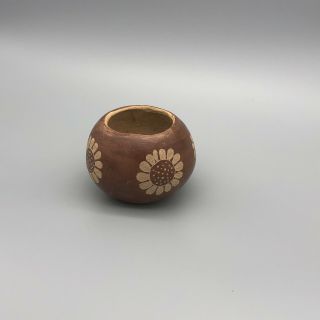 Vintage Native American Pottery Minature Vase Flowers Signed 2”x2” Handmade