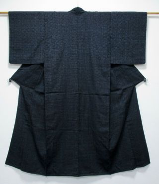 Japanese Silk Antique Kasuri Kimono / Dark Indigo Blue / Silk Fabric /361