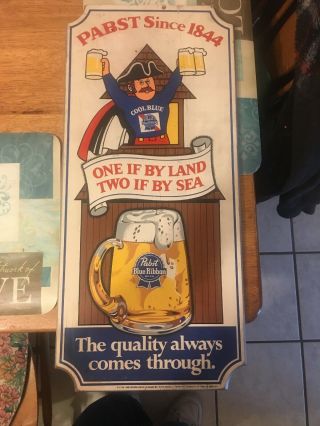 Vintage Pabst Blue Ribbon Beer Wood Sign " One If By Land Two If By Sea "
