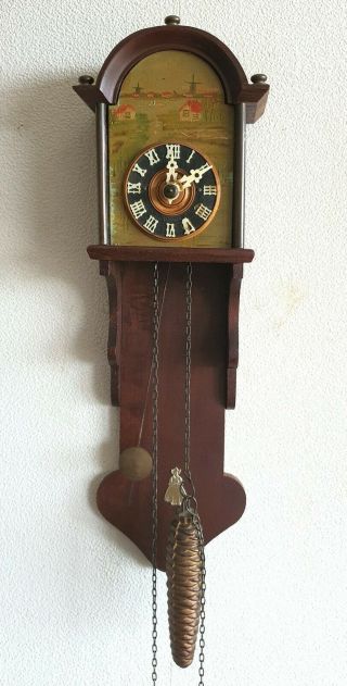 Miniature Friese Clock German Chain Driven One Day Pendule Hand Painted Dial