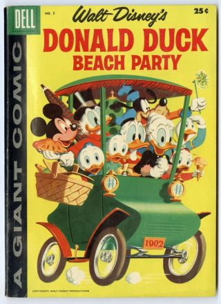 Donald Duck Beach Party 5 Vf 8.  0 Ow/white Pages Dell Giant Disney 1958