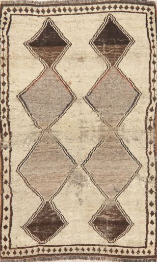 Modern Geometric Hand - Knotted Oriental Gabbe Wool Area Rug 4 X 6 Ivory Carpet