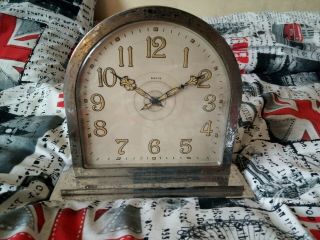 Vintage Art Deco 8 Day Wind Up Heavy Metal 2.  5kg Mantle Clock Spares Or Repairs