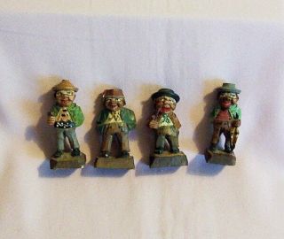 4 Small Vintage German Black Forest Hand Carved Figures In Costume,  2 3/4 "