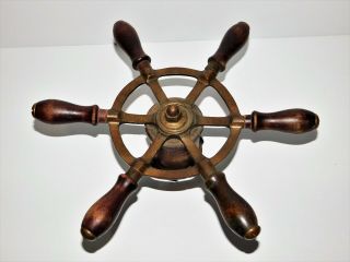 Vintage Brass And Wood Ship 