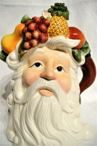 Vintage Kaldun & Bogle Hand Painted Santa Teapot With Fruit/harvest Hat