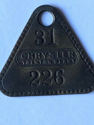 Vintage Tool Check Brass Tag: Chrysler Trenton Michigan Factory